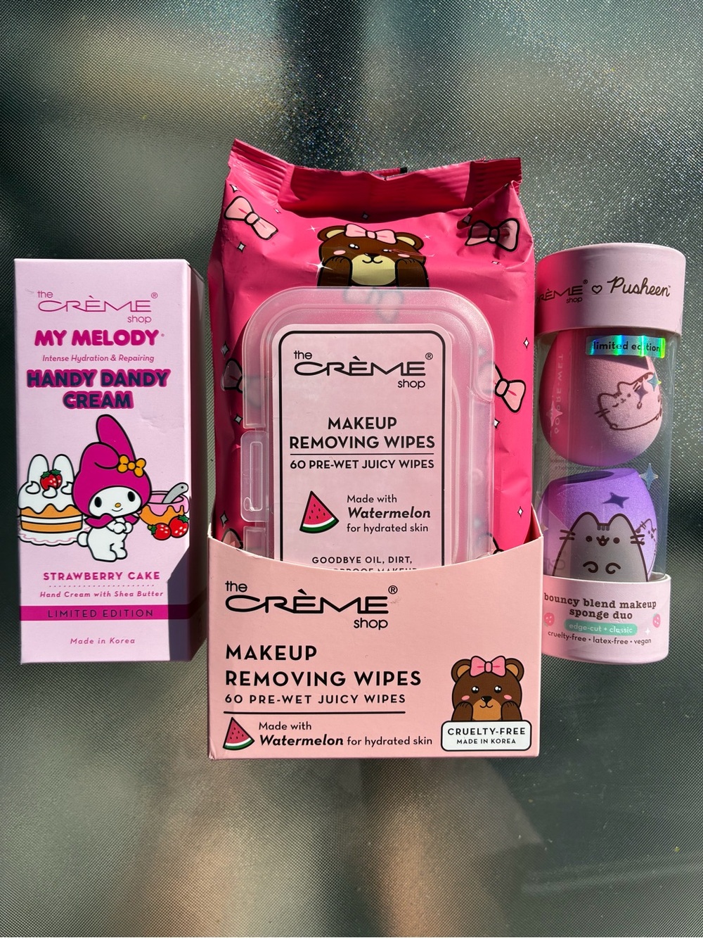 The Crème Shop Hand Cream, Makeup Wipes & Pusheen Sponge Bundle
